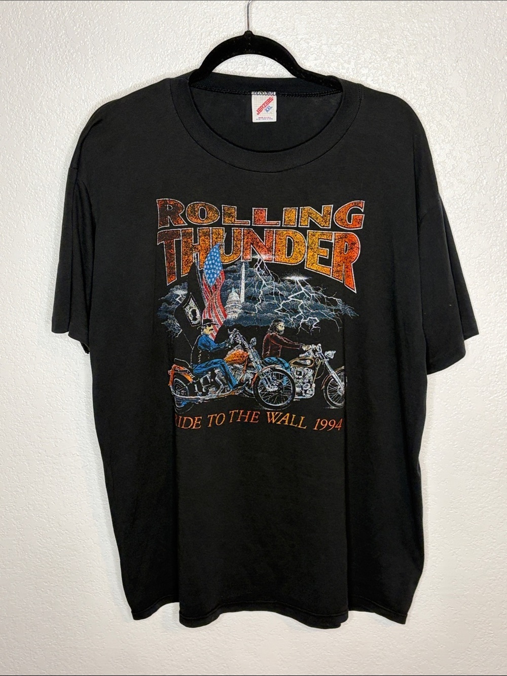Vintage 1994 Single Stitch Rolling Thunder Ride to the Wall Biker Veteran Tee